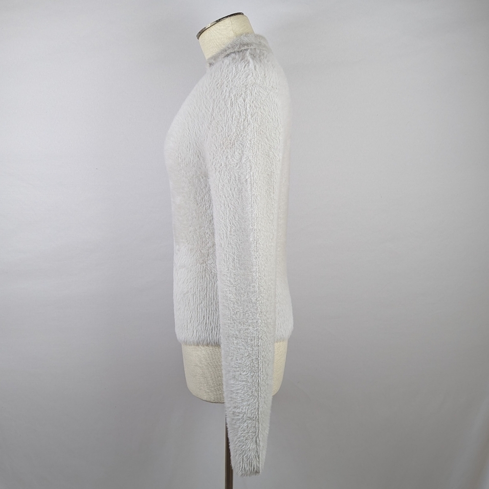 Vince Eyelash Polo Sweater Long Sleeve Soft FuzzyTexture Light Birch Stone M NWT - Picture 10 of 14